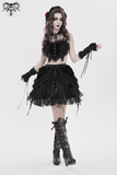 Women's Black Lace Crop Top with Ruffled Edge Trim