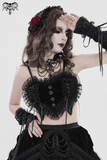 Women's Black Lace Crop Top with Ruffled Edge Trim
