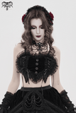 Women's Black Lace Crop Top with Ruffled Edge Trim