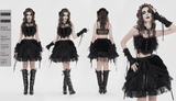 Women's Black Lace Crop Top with Ruffled Edge Trim