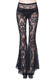 Gothic Schwarze Spitzen-Flare-Hose / Sexy transparente lange Damenhose