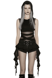 Women's Black Mesh Hooded Cutout Sleeveless Top