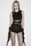 Women's Black Mesh Hooded Cutout Sleeveless Top