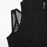 Women's Black Mesh Hooded Cutout Sleeveless Top