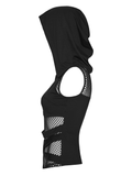 Women's Black Mesh Hooded Cutout Sleeveless Top