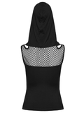 Women's Black Mesh Hooded Cutout Sleeveless Top