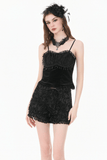 Women's Dark Rose Textured Lace Edged Gothic Shorts