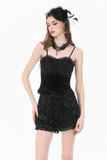 Women's Dark Rose Textured Lace Edged Gothic Shorts