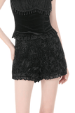 Women's Dark Rose Textured Lace Edged Gothic Shorts