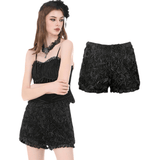 Women's Dark Rose Textured Lace Edged Gothic Shorts