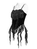 Women's Dark Velvet Gothic Lace-Up Fringe Corset Top