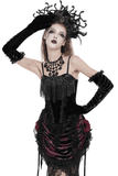 Women's Dark Velvet Gothic Lace-Up Fringe Corset Top