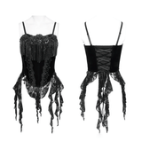 Women's Dark Velvet Gothic Lace-Up Fringe Corset Top