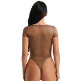 Womens Erotic One Piece Mesh Bodysuit / Skinny Lingerie Romper / Short Sleeve High Cut Jumpsuit - EVE's SECRETS