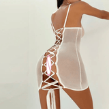 Women's Erotic Transparent Deep Neck Dress / Sexy Lace-up Backless Female Outfits - EVE's SECRETS