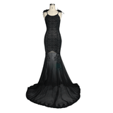 Women's Gothic Backless Long Dress with Sheer Bottom