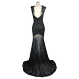 Women's Gothic Backless Long Dress with Sheer Bottom