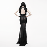 Women's Gothic Backless Long Dress with Sheer Bottom