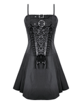 Women's Gothic Buckled Corset Mini Dress with Straps