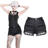 Women's Gothic High-Waist Shorts with Lace-Up Cutouts