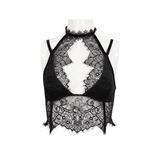Women's Gothic Lace Halter Crop Top With Choker Neckline