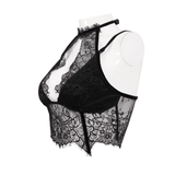Women's Gothic Lace Halter Crop Top With Choker Neckline