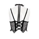 Women's Gothic Lace Halter Crop Top With Choker Neckline