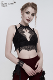 Women's Gothic Lace Halter Crop Top With Choker Neckline