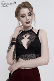 Women's Gothic Lace Halter Crop Top With Choker Neckline