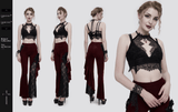 Women's Gothic Lace Halter Crop Top With Choker Neckline