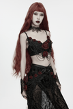 Women's Gothic Lace Rose Bralette with Draped Chains