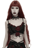 Women's Gothic Lace Rose Bralette with Draped Chains