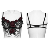 Women's Gothic Lace Rose Bralette with Draped Chains