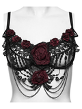 Women's Gothic Lace Rose Bralette with Draped Chains