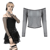 Women's Gothic Off-Shoulder Long Sleeve Mesh Top