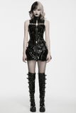 Women's Gothic Shiny Leather Faux Fur Punk Mini Skirt