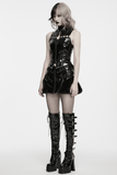 Women's Gothic Shiny Leather Faux Fur Punk Mini Skirt