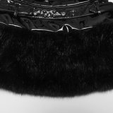 Women's Gothic Shiny Leather Faux Fur Punk Mini Skirt