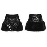 Women's Gothic Shiny Leather Faux Fur Punk Mini Skirt