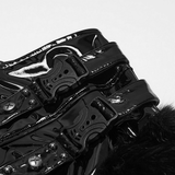 Women's Gothic Shiny Leather Faux Fur Punk Mini Skirt