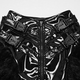 Women's Gothic Shiny Leather Faux Fur Punk Mini Skirt