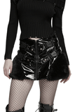 Women's Gothic Shiny Leather Faux Fur Punk Mini Skirt