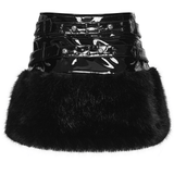 Women's Gothic Shiny Leather Faux Fur Punk Mini Skirt
