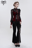 Women's Gothic Wine Red Velvet Blouse with Lace Puff Sleeves