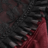 Women's Gothic Wine Red Velvet Blouse with Lace Puff Sleeves