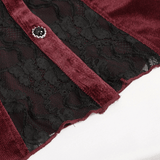 Women's Gothic Wine Red Velvet Blouse with Lace Puff Sleeves