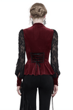 Women's Gothic Wine Red Velvet Blouse with Lace Puff Sleeves