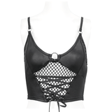 Women's Grunge Crop Top with Lace-up And Net Front