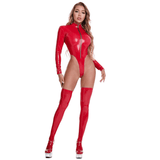 Women's High Cut Bodysuit with Zipper Front / Sexy Wet Look Outfits with Long and Short Sleeves - EVE's SECRETS