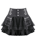 Women's Lace Mini Skirt with Buckled Waist and Cross Zippers